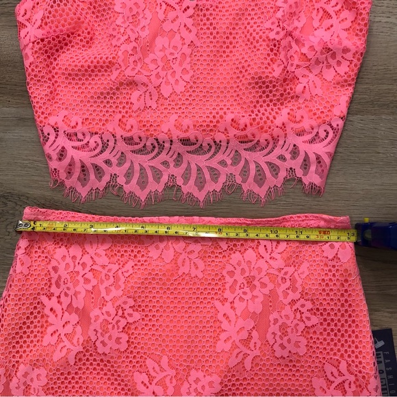 Lush 2 PC Set Coral-Pink Lace Crop Top and Skirt (New)-Size S/M - Picture 12 of 14